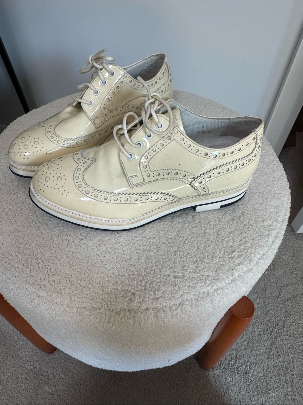 Giorgio Armani Cream Patent Leather Brogue Derby Shoes